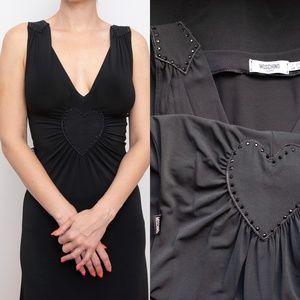 Moschino Jeans fit & flare Y2K embellished rhinestones heart appliqué dress sz 4